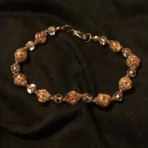 Glass bead bracelet - Yellow, Brown, White .8”
